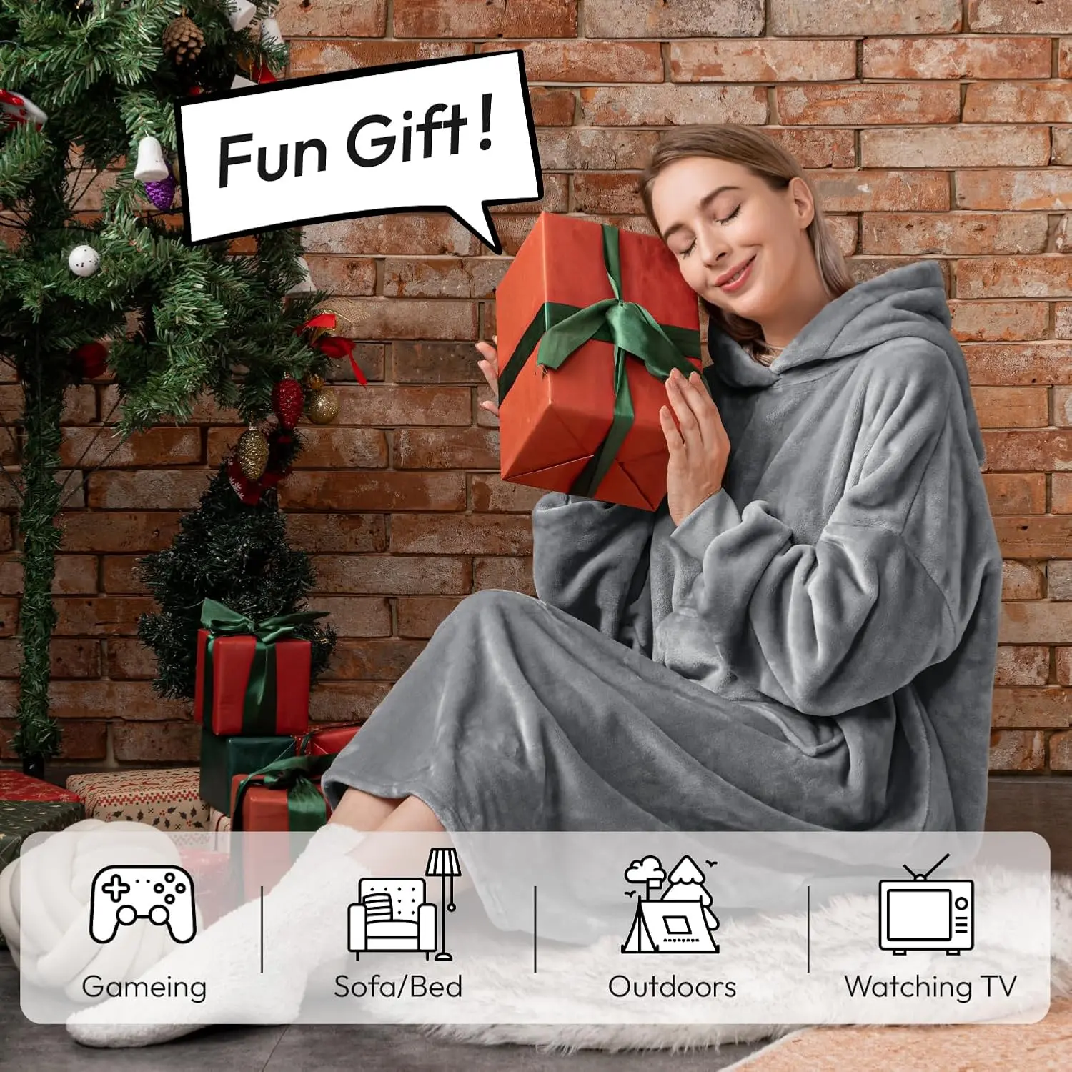 Wearable Blanket Hoodie for Women/Kids/Men, Oversized & Cozy Sherpa Lined Hoodie Sweatshirt Blanket