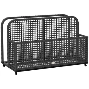 Outsunny Patio Wicker Pool Float Storage with Wheels, Outdoor Rolling PE Rattan Pool Caddy, Includes Compartment and Basket, for Pool, Garden, Deck