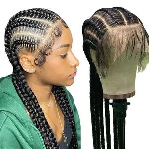 DOSAY Synthetic 6 Stitches Short Cornrow Braided Wigs 360 Full Lace Knotless Box Braids Wigs With Baby Hair For Black Women Pigtails 20 Inches 1b Color