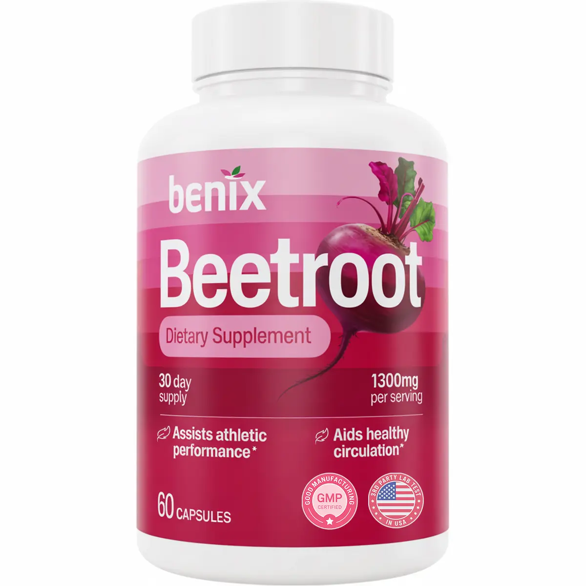 Organic Beet Root Capsules – 1300mg Beetroot Powder for Natural Energy & Endurance Support, Non-GMO, Lab-Tested Beet Supplement - 60 Capsules, 30-Day Supply