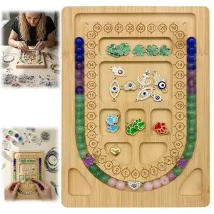 Compact Beading Board for Necklace Making - Bamboo Jewelry Design Tray with Size Markings & Bead Grooves for DIY Necklace & Bracelet Craft, Portable Bead Organizer for Jewelry Makers & Hobbyists