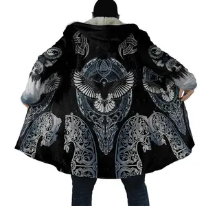 Viking Tattoo 3D Printed Fleece Hooded Cape/Sweater Streetwear Trench Coat