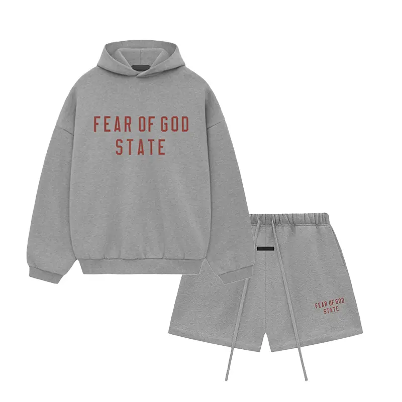 Fear of God Essentials FW24 Fleece Hoodie & Fleece Soccer Short Set 'Dark Heather'