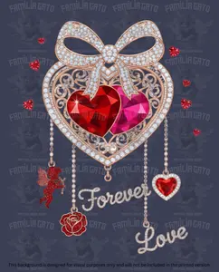 Valentine's Day DTF Transfer - Rhinestone Heart Design, Forever Love Text, for Craft DIY Projects