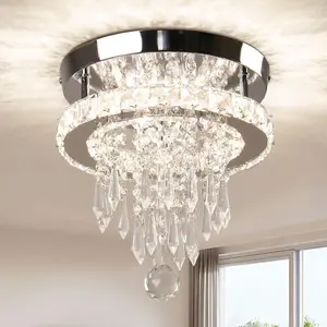 1pc Modern Crystal Chandeliers, Stainless Steel Flush Mount Ceiling Light,LED Light-Fixture, 11.8" Remote Control & App Dimmable Plush Party Light For Bedroom Foyer Hallway Closet Elegant Lighting