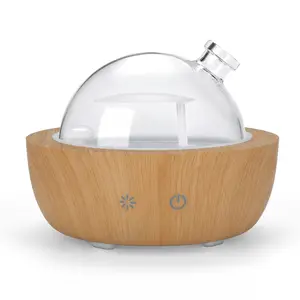 Bamboo glass essential oil diffuser, ultrasonic mute/seven-color light adjustable aromatherapy machine, automatic closing humidifier, suitable for bedrooms, living rooms, offices