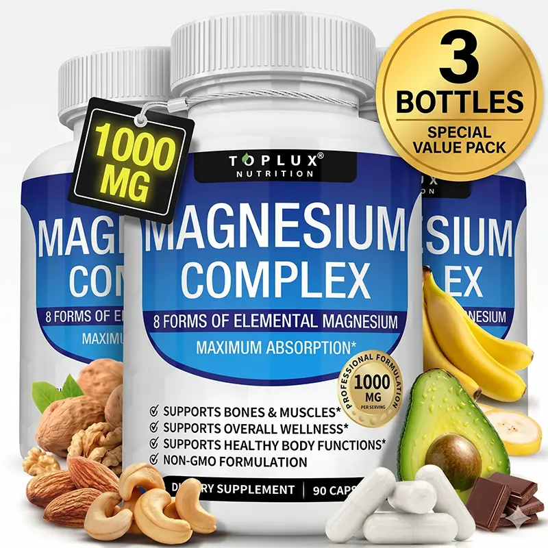 (Flash sale of 3 bottles) Toplux Magnesium Complex 8 Essential Magnesium Supplement 1000mg
