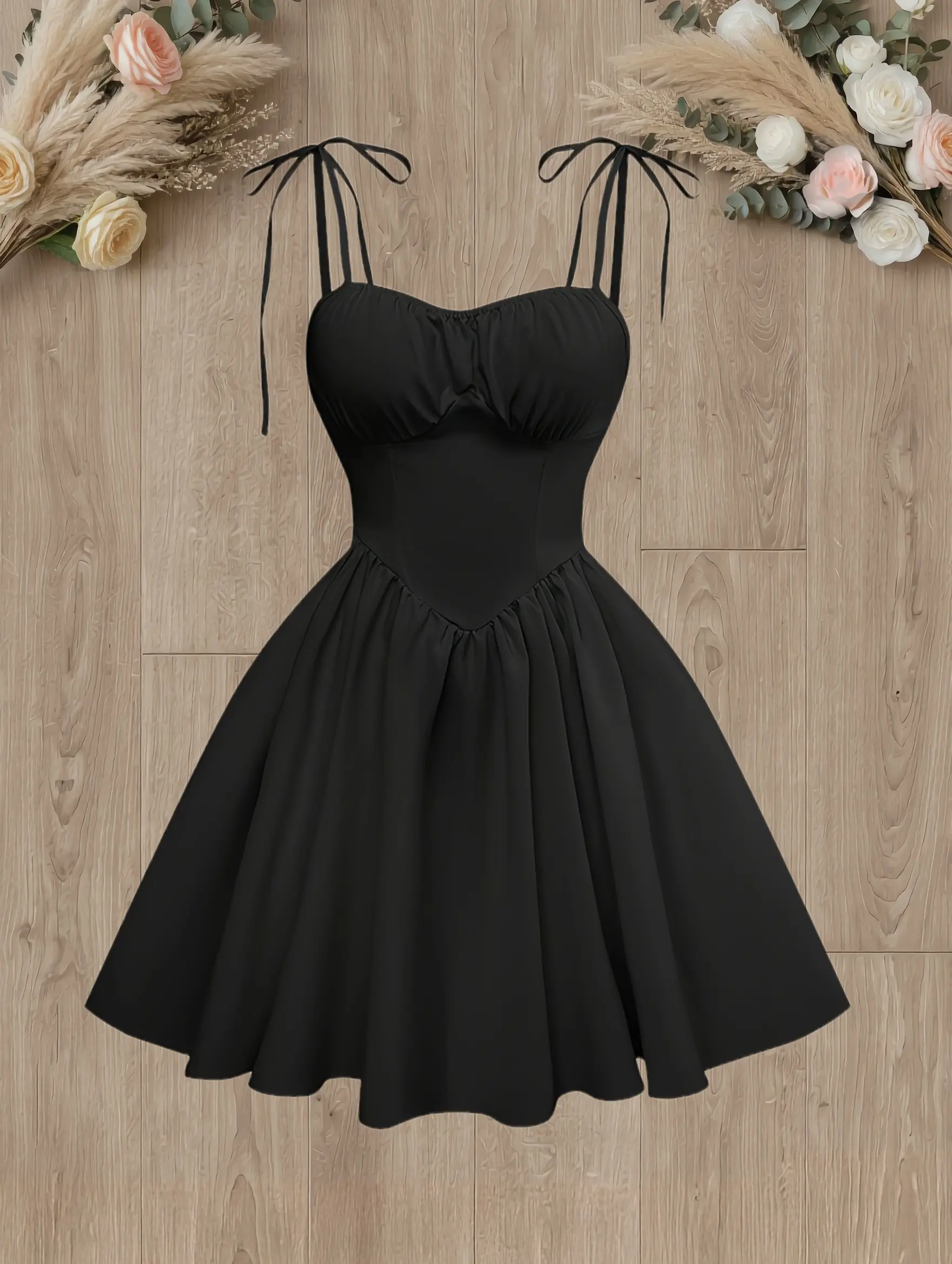 [Vintage Corset Dress] Polyester Vintage-Inspired Strapless Corset Dress |   Sleeveless A-Line Skirt with Ruched Bust and Tie-Back Detail, Perfect for Spring/Summer, Adult