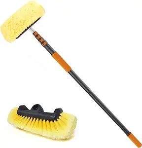 16FT Car Wash Brush with Long Handle, Car Cleaning Brush with 12 Inch Soft Bristle, Solar Panels Cleaner with Telescoping Pole for RV, Truck, Boat, House Siding