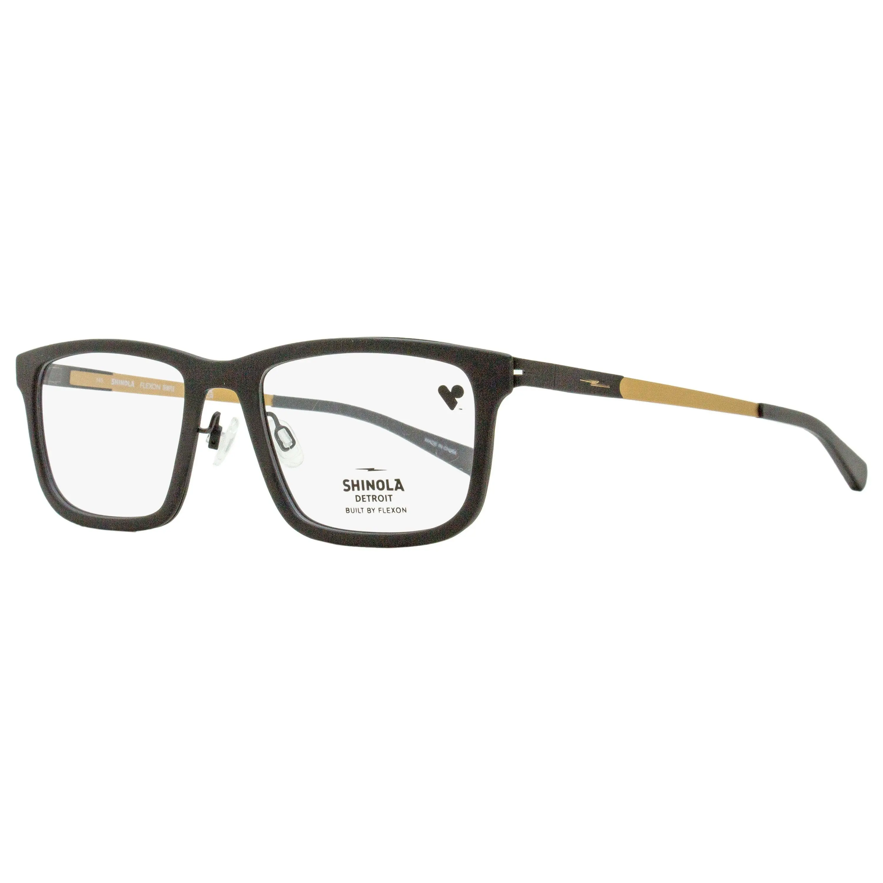 Shinola Optical Frames SH37000 for Men, Rectangular Metal & Plastic Eyewear with Flexible Flexon Temples, Matte Black/Gold, 55mm, Eyewear Fashion