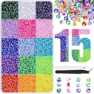 15pcs Resin Rhinestones, 3mm Ab Color Flat Back Design, DIY Jewelry Making, Nail Art Decorations, Phone Case Embellishments, Craft Supplies, Versatile Use