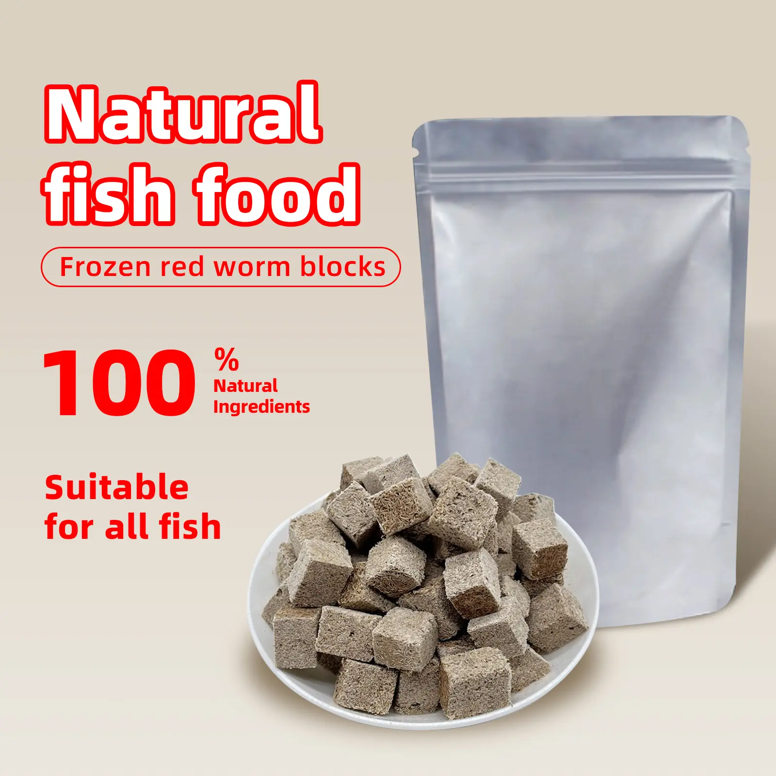 Premium Freeze-Dried Red Worms Fish Food Ideal for Goldfish Guppies Betta Includes Adhesive Pellets High-Protein Diet