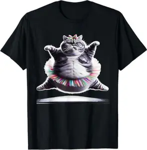 Funny Chubby Ballet Kitty Cat Wearing a Tutu Dancing. T-Shirt