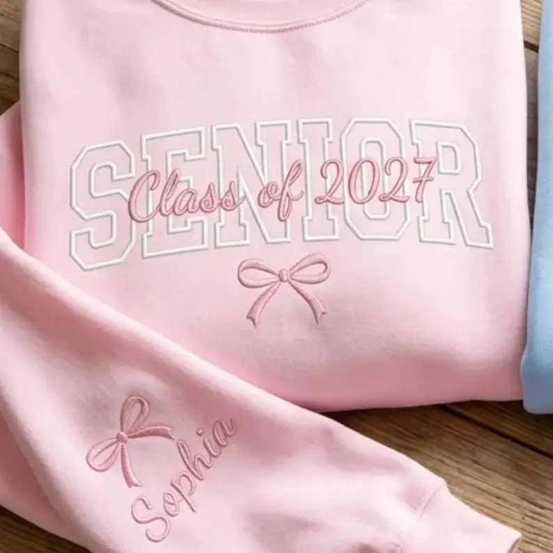 [Made in US] Embroidered Senior Sweatshirt, Class Of 2027, Personalized Cheer Gift, Coquette Crewneck
