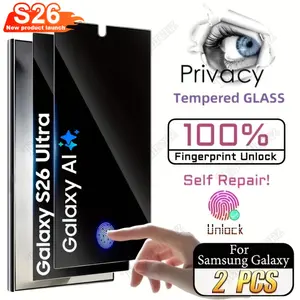 2PCS Privacy Smartphone Screen Protector for Samsung S24 S24 Plus S24 Ultra S25 S25 Plus S25 Ultra S26 S26 Plus S26 Ultra Tempered Glass Accessories with Ultrasonic Fingerprint Support