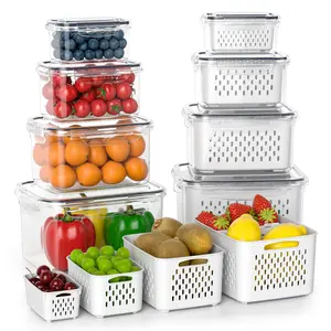 Fruit Storage Containers for Fridge with Removable Colander Airtight Food Storage Container Dishwasher Safe Produce Saver for Refrigerator Keep Berry Fruit Fresh Longer 8 pcs Small Clear