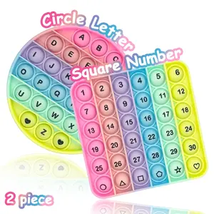 2pcs/pack Square Numbers & Circle Letters Learning Board Number Counting Blocks for Kids Age 3+, Safe Silicone, Quick Push Bubbles, Sensory Toy, Math Learning Tools, Educational Gifts