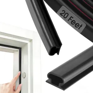 Weather Stripping Door Seal Strip, D-Shaped Self-Adhesive, Soundproof Blocks Cold Drafts & Dust, Black TPE 20Ft (3/8" W x 1/4" T) for Door Frames & Windows