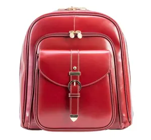 212 MAIN McKlein 99566 14 in. Olympia Top Grain Leather Business Laptop & Tablet Backpack - Red, Adjustable Strap, Belt Detail, Magnetic Clasp Laptop Bags