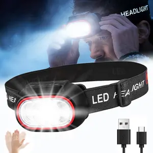 1PC Rechargeable Headlamp Type-C Rechargeable Headlamp, Usb Rechargeable Headlamp, 1200 Lumen 5 Modes Ultra Bright White Light Headlamp with Motion Sensor, IPX4 Waterproof Adjustable Strap Headlamp Flashlight for Camping,Running,Cycling