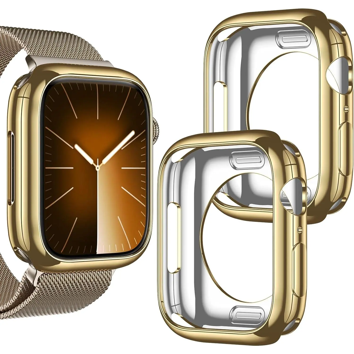 2 pack case cover for Apple Watch Series SE2 se 6 5 4 40mm, ultra thin soft TPU shockproof edge case cover bumper protector for iWatch accessories (no screen protector) Gold + Gold, 40mm