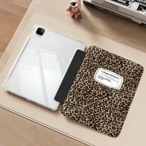 Leopard Print Composition Notebook iPad protective case, Tablet protective cover, transparent acrylic Y folding stand suitable for all models of iPad including 7.9/8.3/10.2 inch,featuring all-round protection functions against scratches and impacts,gift