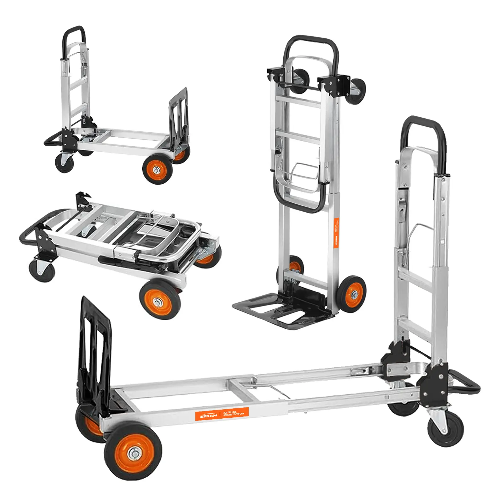 Sekam 2-in-1 Heavy-Duty Collapsible Wagon and Hand Truck, Aluminum Mobile Folding Trolley with Dual Handles and Rubber Wheels, 800lb Capacity