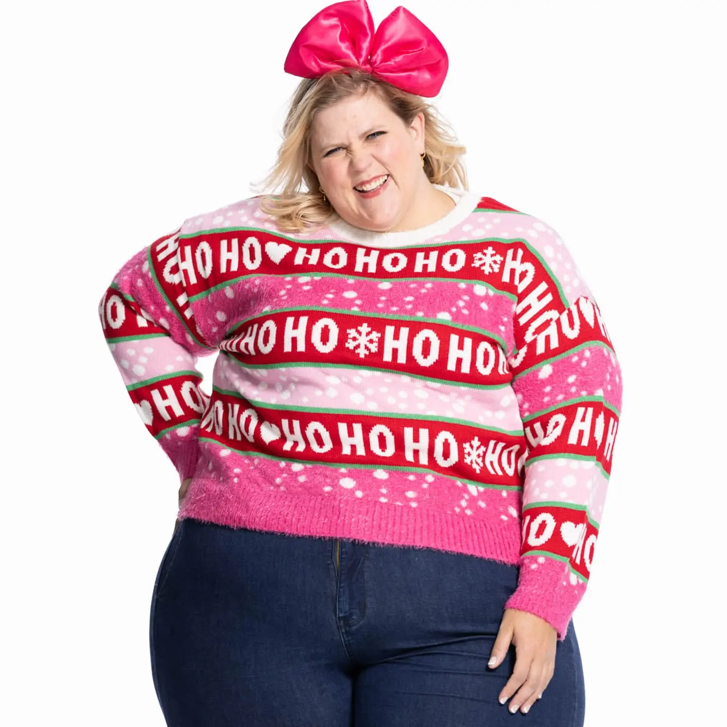 Jollidays x Glitter and Lazers Women's Watch Me Sleigh Sweater, Sizes S -5X, Casual Colorful Pullover Stripe Comfortable Womenswear Cute Knitwear Tops