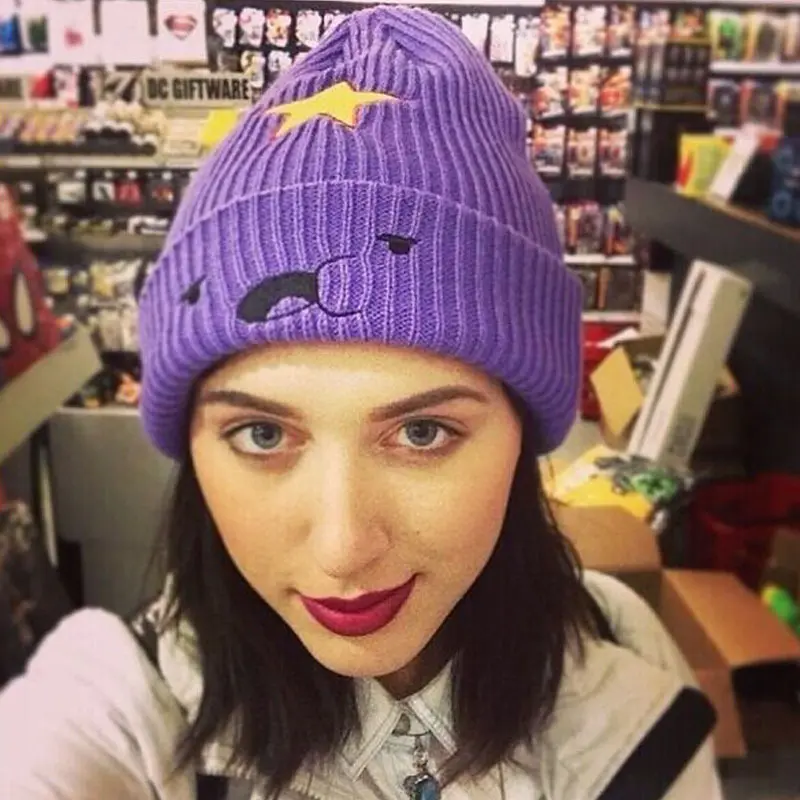 Cartoon Adventure time Purple Casual Beanies For Women Men Hip-hop Beanie Hat Lovely Warm Knitted Skull Hat