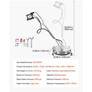 Summervibes VEVOR 21 Pressure Washer Surface Cleaner, Stainless Steel Pressure Washer Attachments with 4 Wheels, 4500 Max PSI, 3/8 Quick Connector, 2 Spray Nozzles, Dual Handle, for Concrete, Patio, Sidewalk