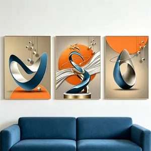 3-Piece Modern Abstract Geometric Canvas Wall Art Set, Framed HD Waterproof Frame Set Prints with Modern Art Design, Artistic Contemporary Home Decoration for Living Room, Hallway