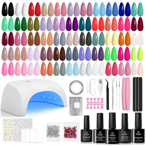 Beetles Gel Nail Polish Starter Kit with UV Light, Soak-Off Winter Formula, Base-Top Coat, Nail Care Tools - Glossy Manicure Set with Clipper, Cuticle Remover for Women’s Selfcare Gifts,familyfun