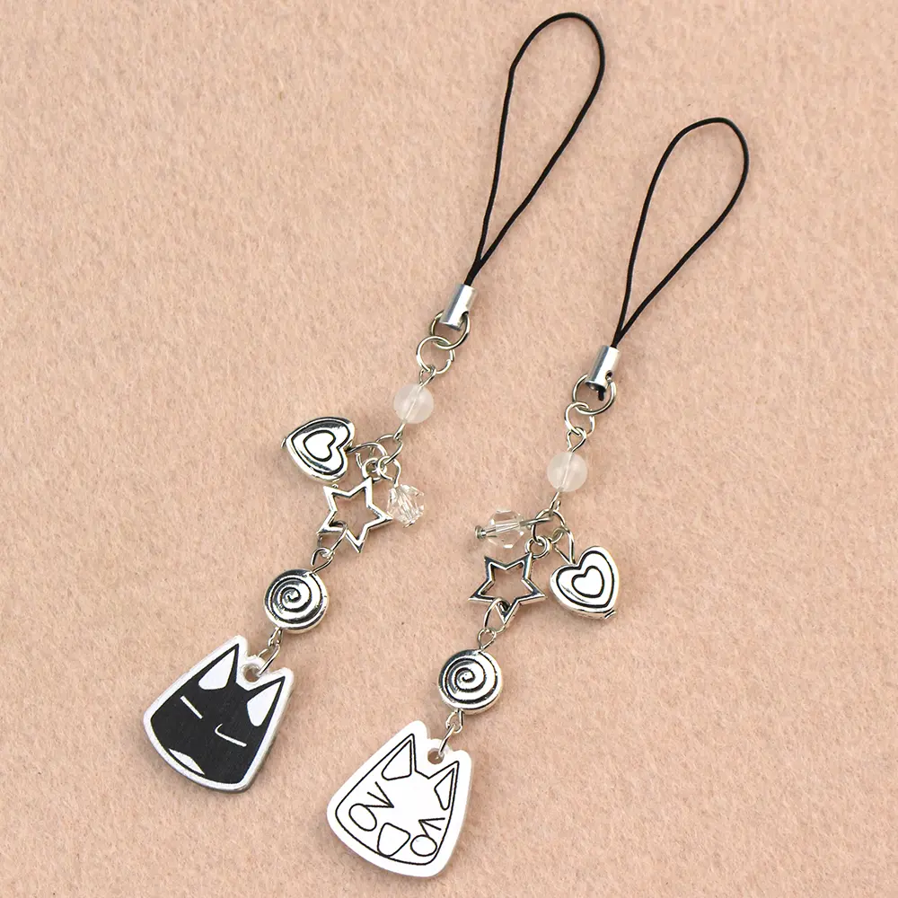Handmade Toro Kuro Cat Phone Charm Lanyard Matching Cartoon Pendant Keychain Star Beaded Backpack Y2K Bag Decor Cute Jewelry