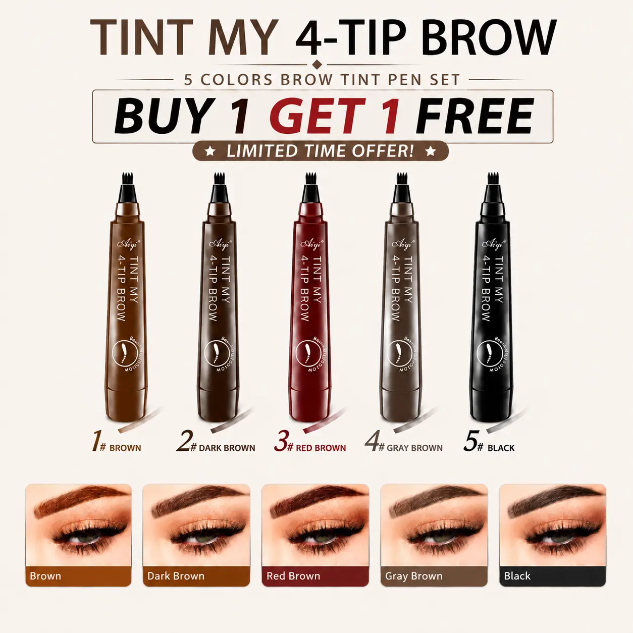 【Buy 1 Get 1 Free】 4 Tip Microblading Eyebrow Pen, Waterproof Liquid Brow Pen with Hair-Like Strokes, Long Lasting Smudge Proof Sweat Resistant Brow Tint for Natural Brows