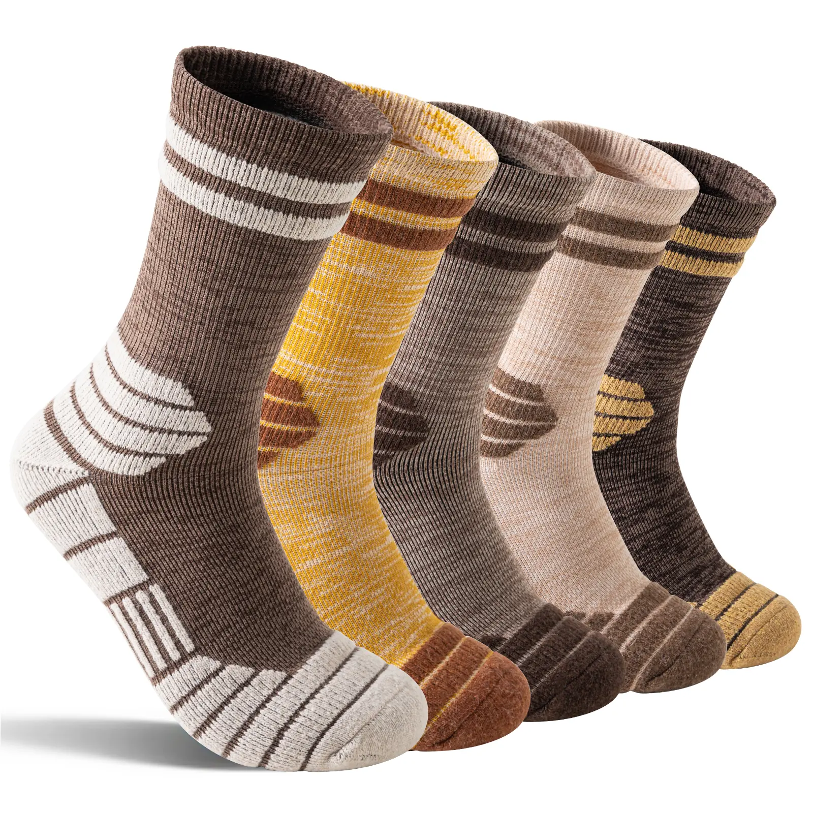 5 Pairs Merino Wool Hiking Socks For Women & Man Compression Support Sweat Absorbing Breathable Thick Cushion Work Socks Festival Gift Socks Menswear Bestie