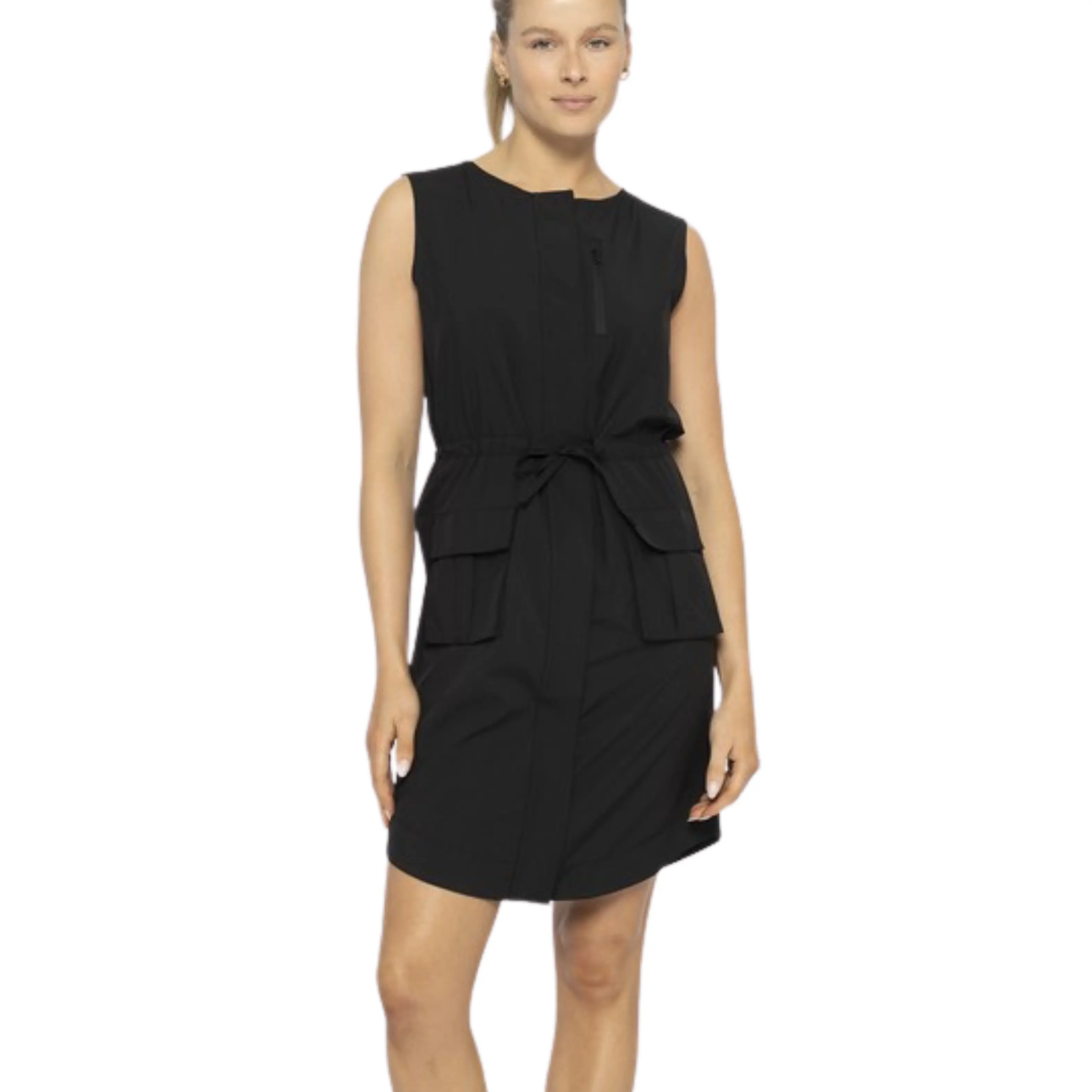 (Medium) Stretch Woven Mini Dress with Cargo Pockets