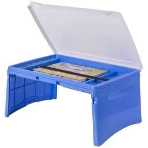 212 MAIN Kids Portable Folding Plastic Lap Tray - 9.5x20.5x13 in, Blue & White, Foldable Top, Portable Setup, Storage-Friendly Home Organizer, Student Learning Desk