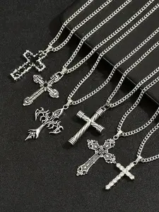 Men's Vintage Cross Design Pendant Necklace, Stainless Steel Jewelry for Party, Daily Clothing Decor, Trendy All-match & Exquisite Jewelry for Birthday Gift