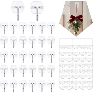 32 Small Wall Hooks for , with 40 Removable Strips, Clear Hanger Hooks, -Free Utility Hooks with Adhesive Strips, Wire Toggle Wall Hook for Key, Hat, Decor, Door, Clear, Value Pack