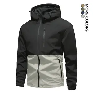 Men's Casual Hooded Trench Coat Jacket - Fashionable Colorblock Design with Pockets, Drawstring Hood & Cuffs, Polyester, Relaxed Fit, Suitable for Autumn/Winter, Everyday Casual Running Sports Jacket, Outdoor Hiking Clothing