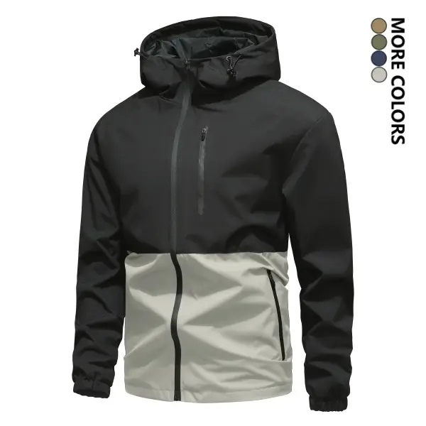 Men's Casual Hooded Trench Coat Jacket - Fashionable Colorblock Design with Pockets, Drawstring Hood & Cuffs, Polyester, Relaxed Fit, Suitable for Autumn/Winter, Everyday Casual Running Sports Jacket, Outdoor Hiking Clothing