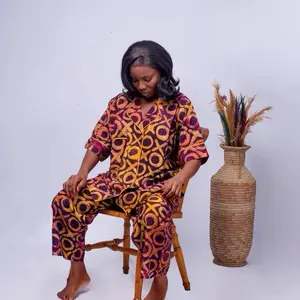 OX Matching Women Set - Orange Circles Print Comfortable & Stylish for Men Women Unisex Batik Adire Collection Womenswear