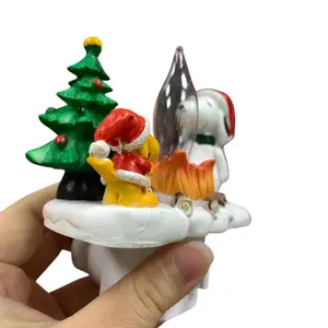 Cartoon Dog Christmas Plug-In Decor with Festive Campfire and Christmas Tree Resin Cute Puppy Holiday Decoration for Room & Christmas Gift