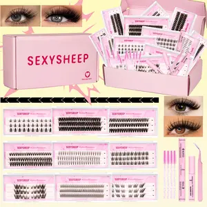 Manga Lash Clusters Set, Eyelash Extensions Set, with various styles, natural and thick clusters, 9 boxes, suitable for beginners with various lengths, Bond&Seal&Remove