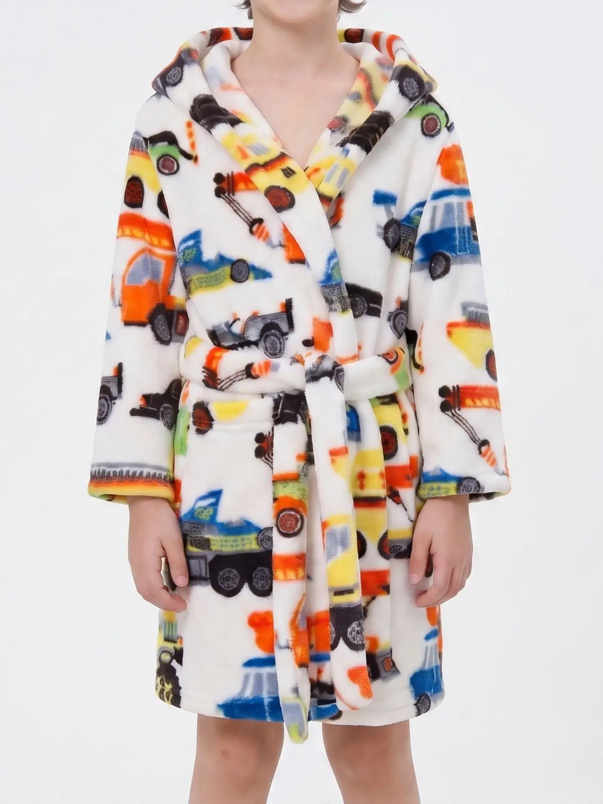 Kids Robe Boys Robe | Construction Cars Truck Print Flannel Hooded Robe | Kids Robes for Boys Soft Plush Fleece Bathrobe | Cozy Toddler Boy Sleepwear Loungewear | Robes for Boys Cute Boys Bath Robe Apparel Gifts