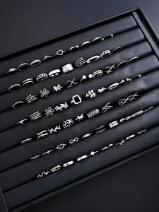 66pcs Women's Elegant Fashion Butterfly Heart Design Rhinestone Decorated Rings, Casual Versatile Hollow out Geometric Design Rings, Fashion Accessories for Women & Girls