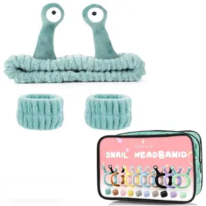 Cute Cartoon Snail Headbands, 2 Pack - Coral - Hairband for Washing Face, Skincare Makeup Headbands Women, Soft Microfiber Fleece, Elastic Headband, Hair Accessories for Women