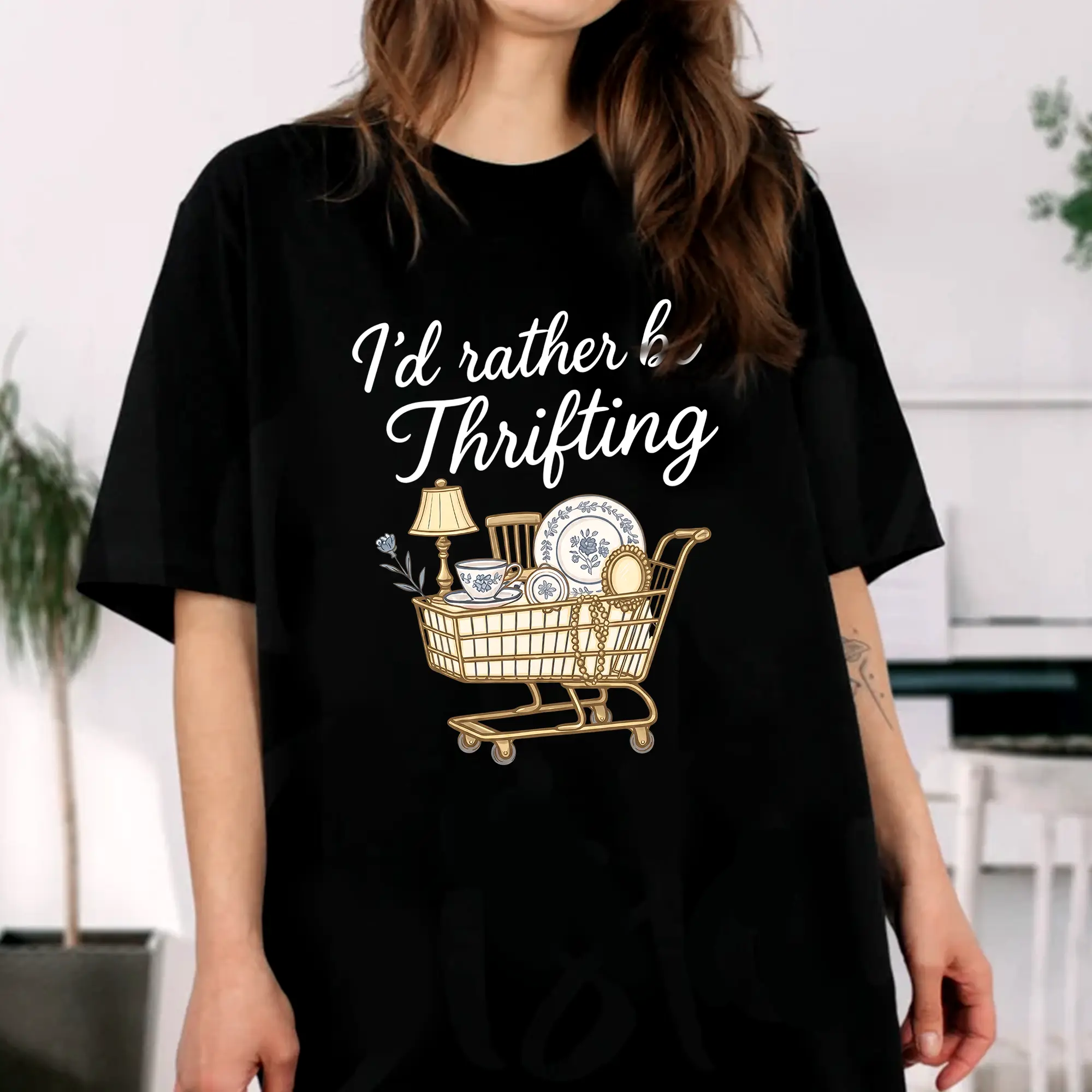 I’d Rather Be Thrifting Shirt Thrift Aesthetic Shirt Blue And Gold Vintage Sweater Retro Thrifting Gra Hoodied Ultra-Sof Hoodied Everyday Cotton Hoodie