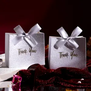 10 Pack Glitter Thank You Gift Boxes with Ribbon, Gold Silver Candy Boxes for Wedding Favors, Baby Shower, Chocolate, Small Gifts,Party Favor Boxes
