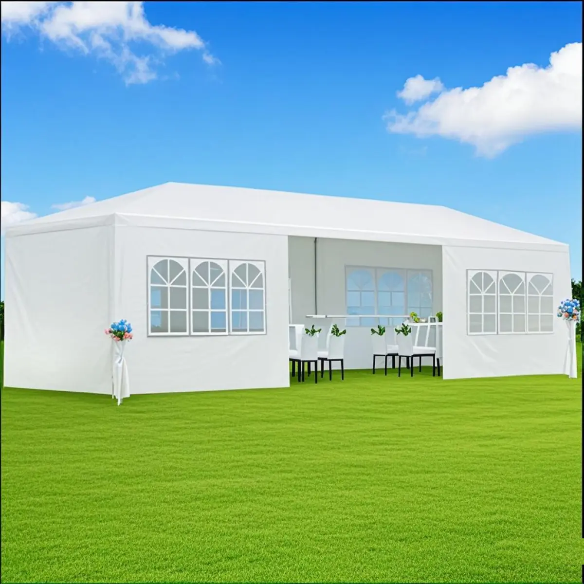 10x30Ft Outdoor Party Tent Gazebo, Waterproof Gazebo Canopy Tents with 8 Removable Sidewalls, Heavy Duty Tents with Marquee Featuring Windows, Suitable for Large Wedding, Party, Birthday, Camping